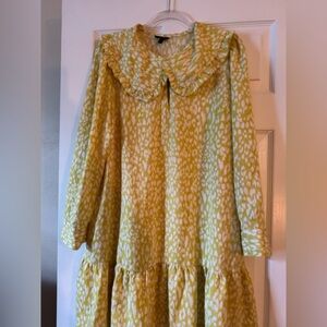 Who What Wear Yellow Printed Long Sleeve Ruffle Collar Dress